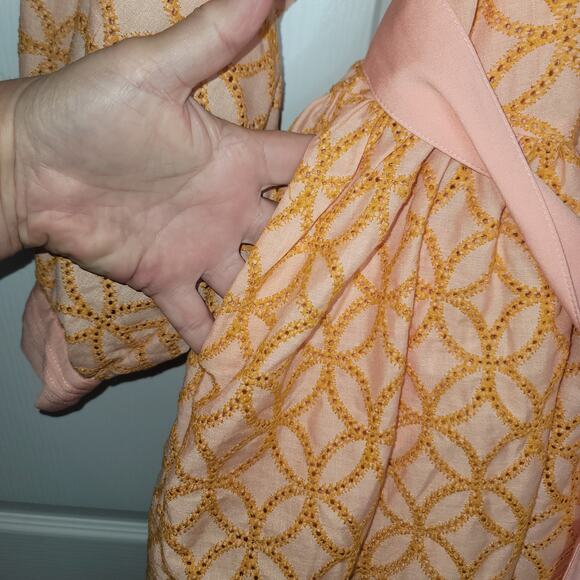 Bohemian Orange Cowgirl Long Lantern Sleeve Swing Mini Dress XL Festival Pockets - Picture 6 of 8